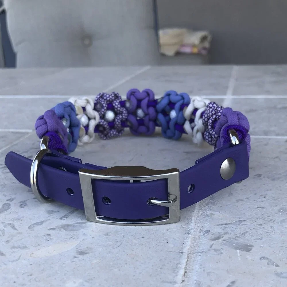 Purple Flower Dog Collar ~ Adjustable 14.5